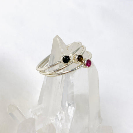 Tourmaline Round Fine Band Ring Set of 3 PRG361 - Nature's Magick