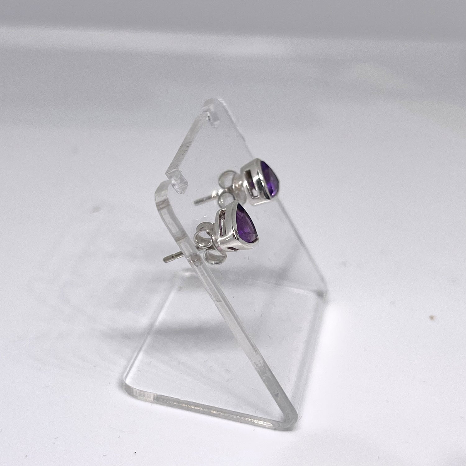 Triangular Faceted Gemstone Bezel Set Stud Earrings PSE015