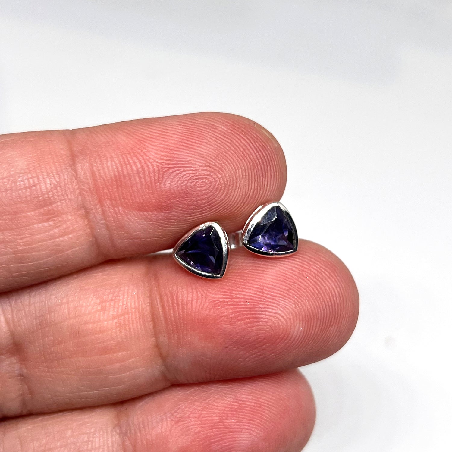 Triangular Faceted Gemstone Bezel Set Stud Earrings PSE015