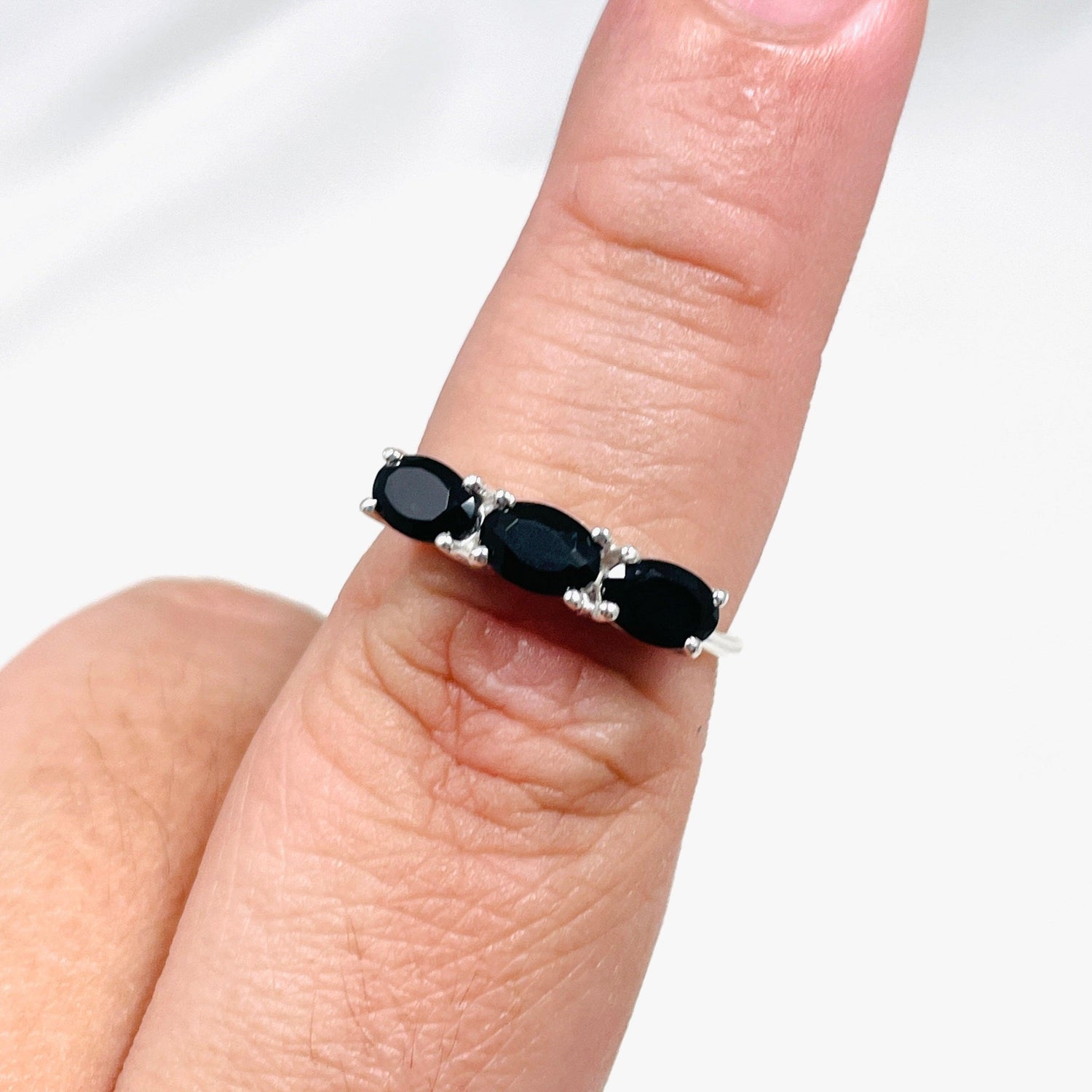 Triple Stone Faceted Ring Black Onyx R4226 - Nature's Magick