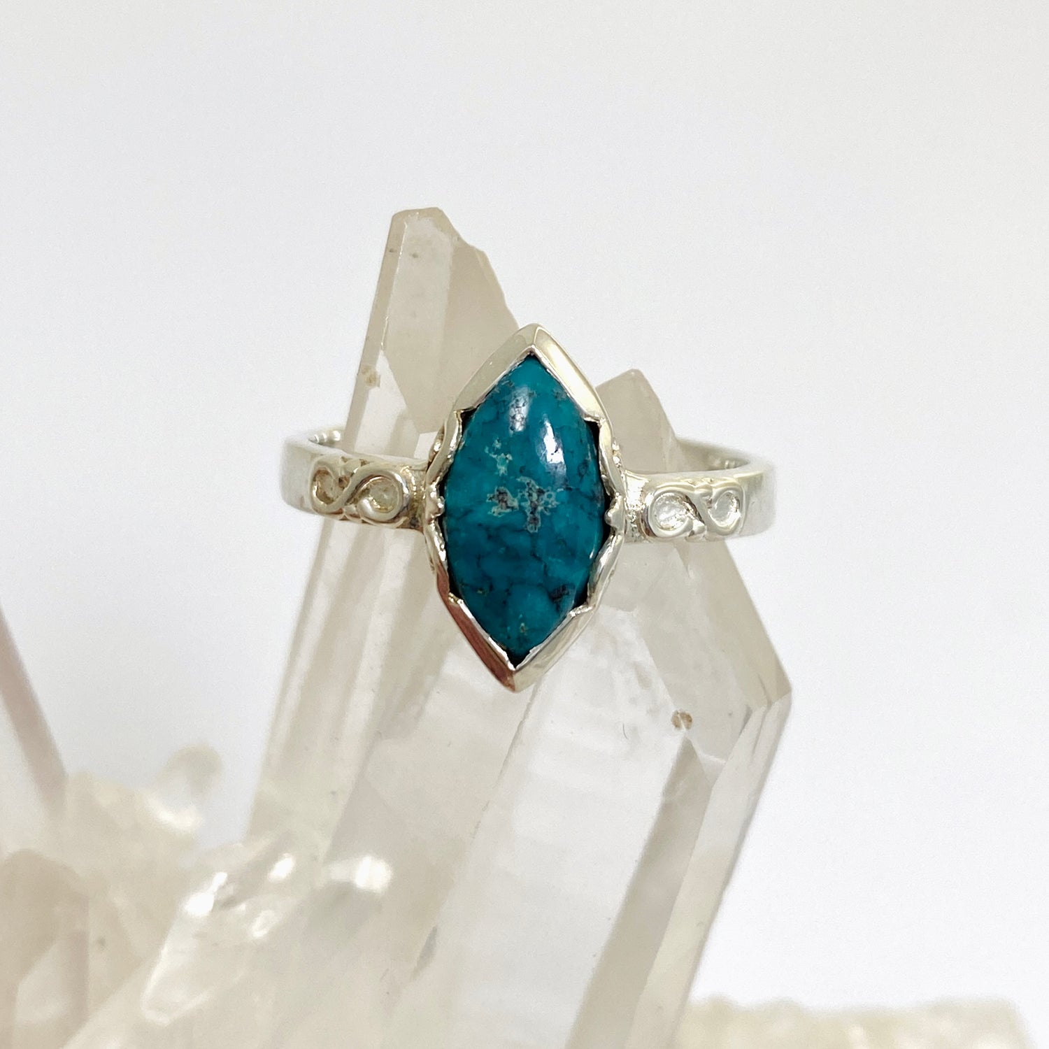 Turquoise Marquise Ring in a Decorative Setting R3726