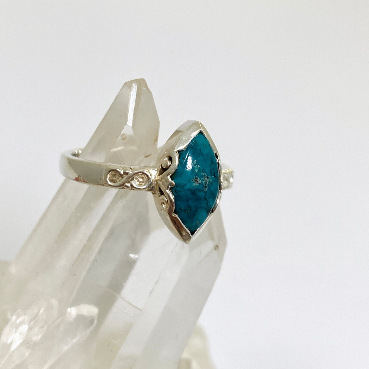 Turquoise Marquise Ring in a Decorative Setting R3726