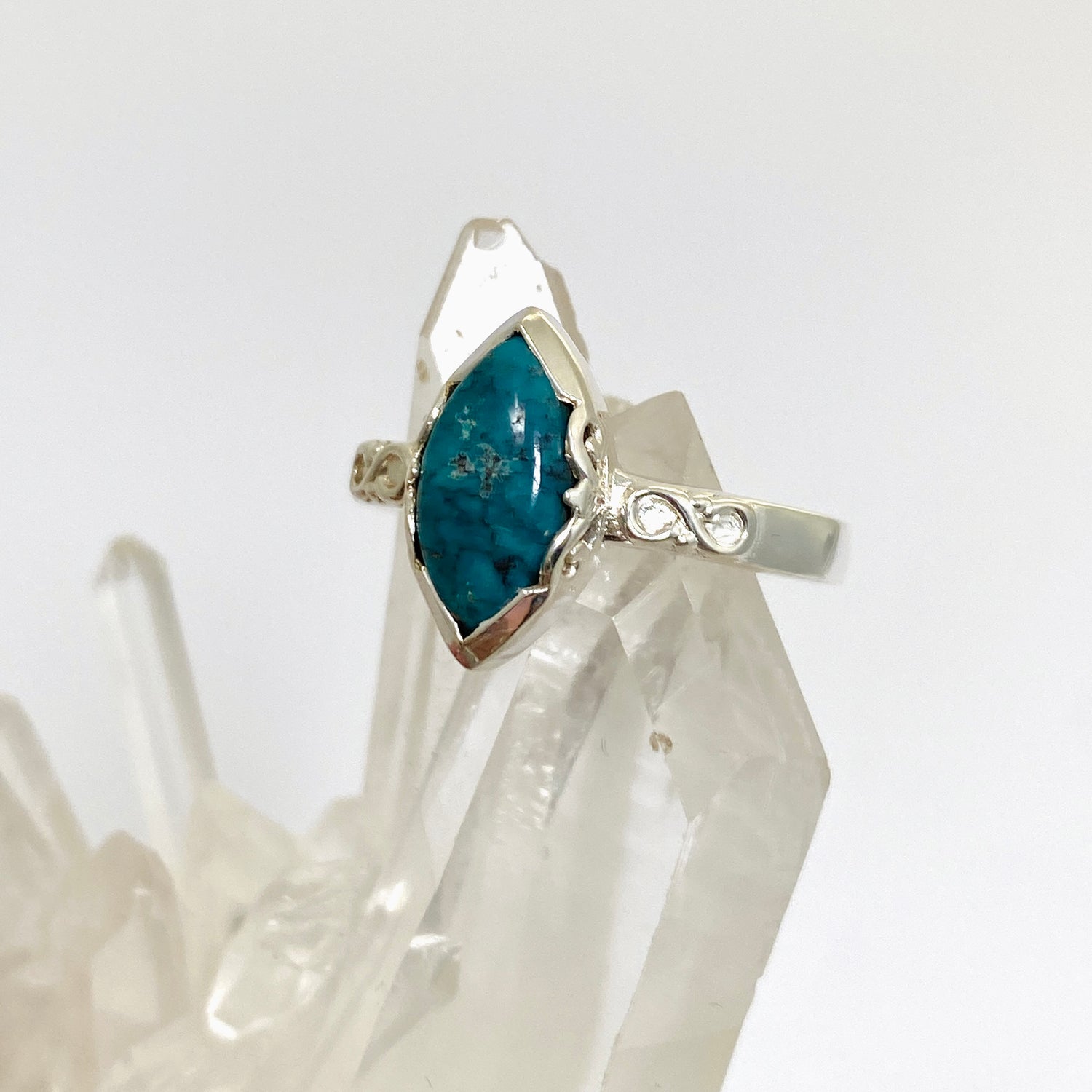 Turquoise Marquise Ring in a Decorative Setting R3726