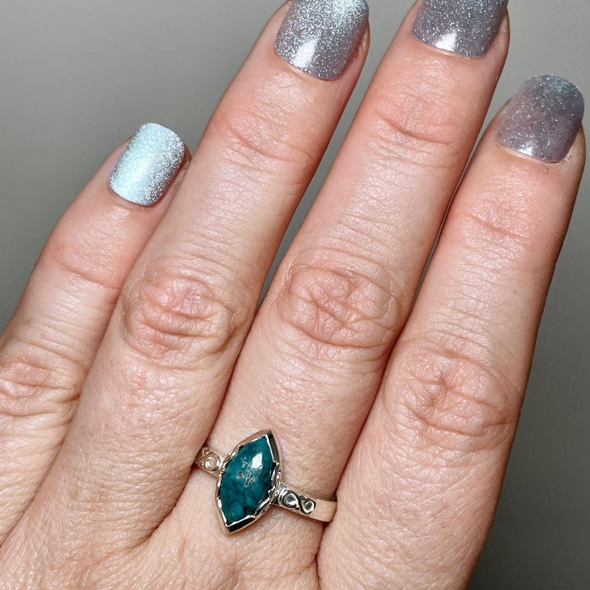 Turquoise Marquise Ring in a Decorative Setting R3726