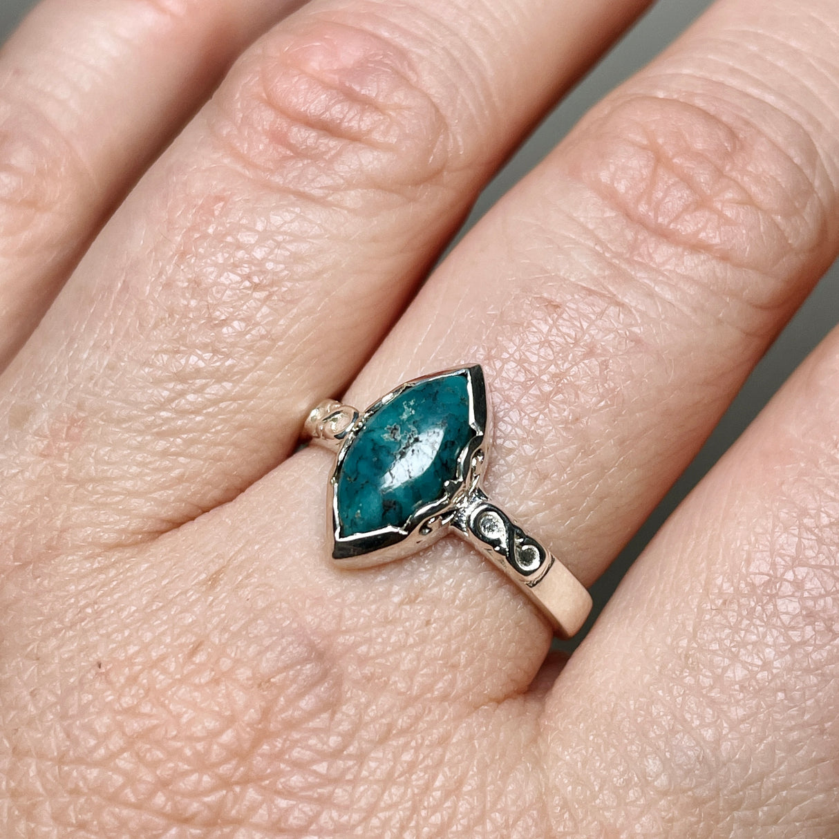 Turquoise Marquise Ring in a Decorative Setting R3726