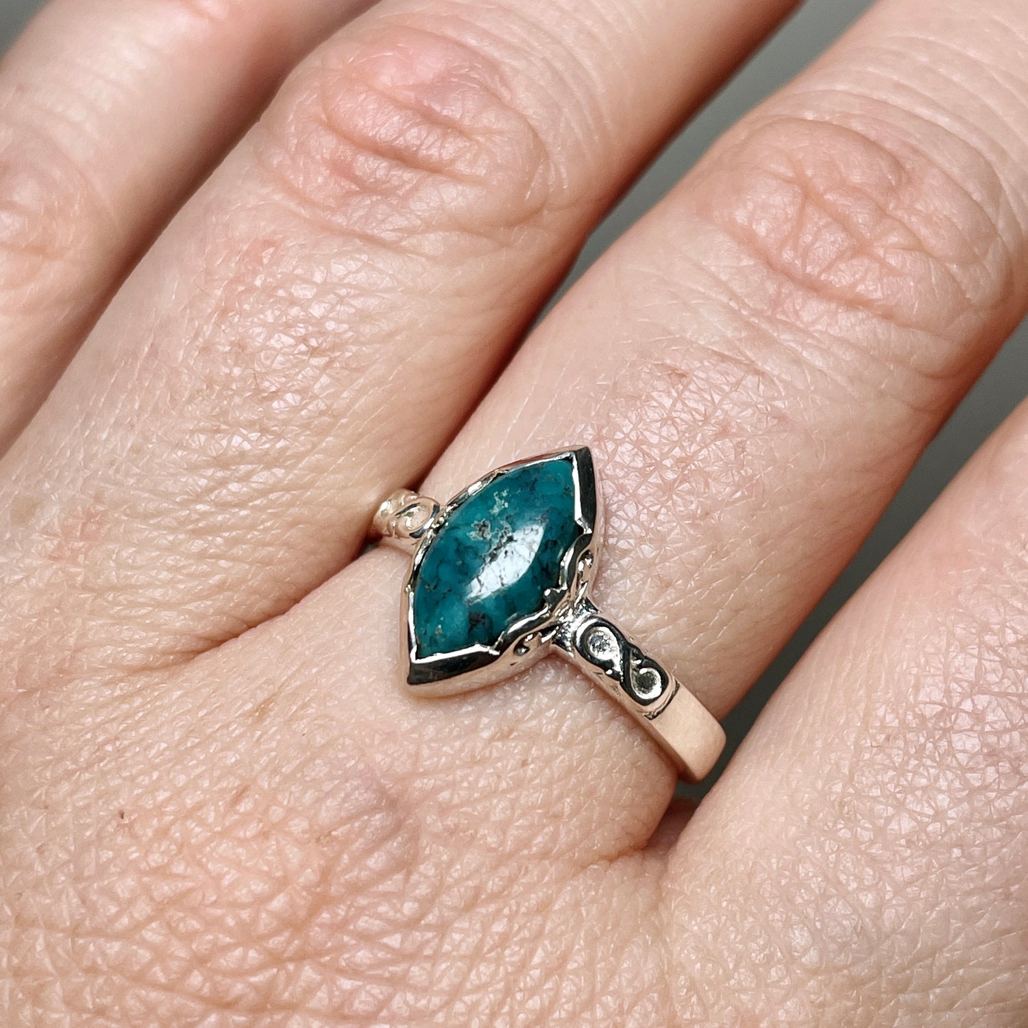 Turquoise Marquise Ring in a Decorative Setting R3726