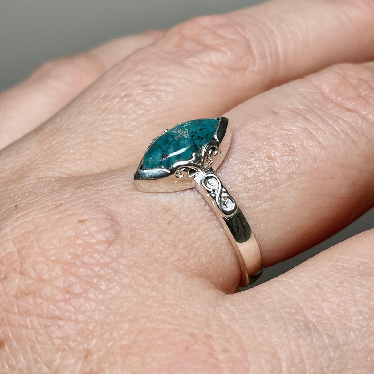 Turquoise Marquise Ring in a Decorative Setting R3726