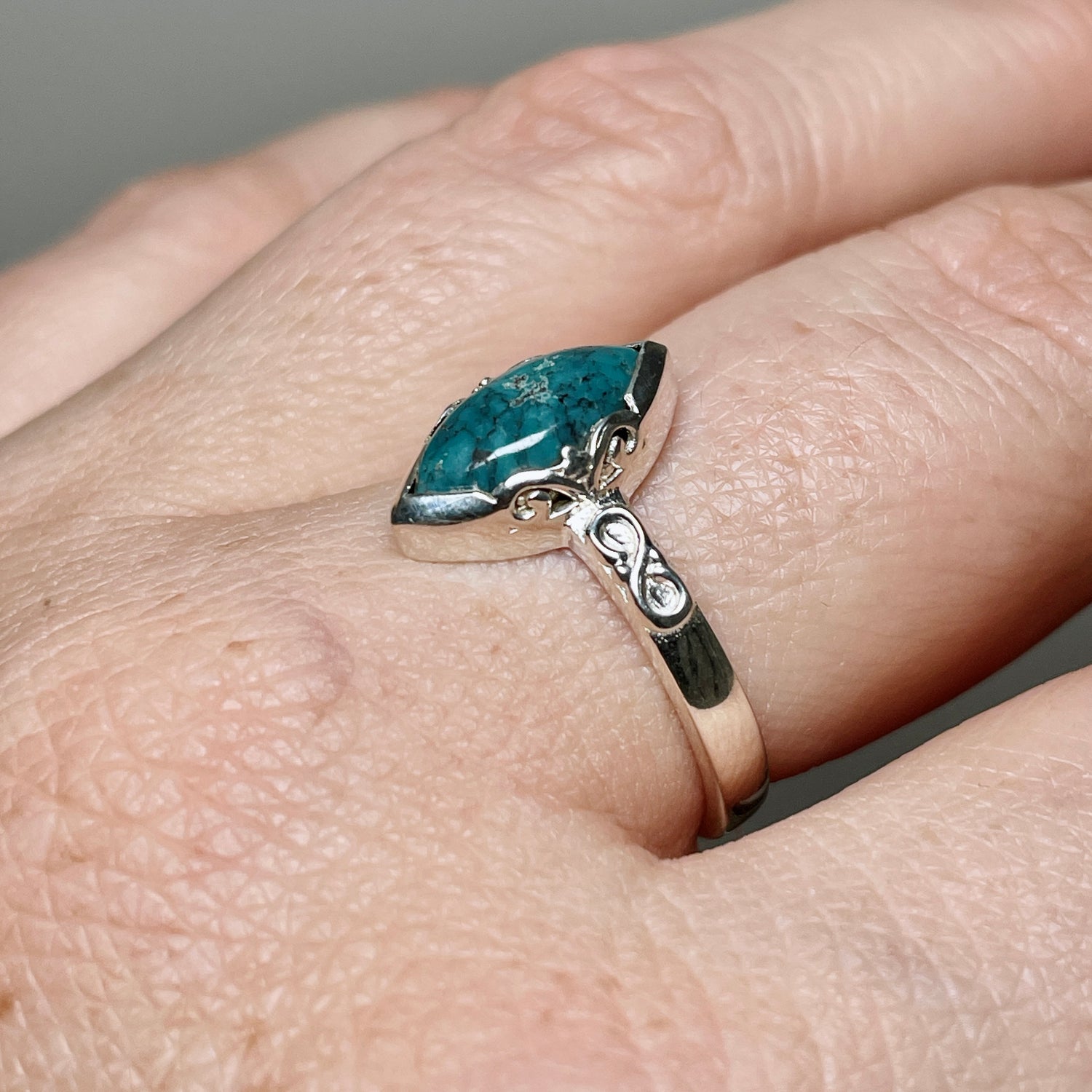 Turquoise Marquise Ring in a Decorative Setting R3726