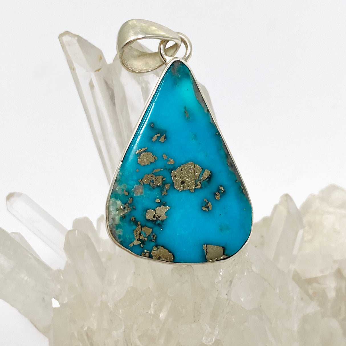Turquoise with Pyrite Teardrop Cabochon Pendant KPGJ4866