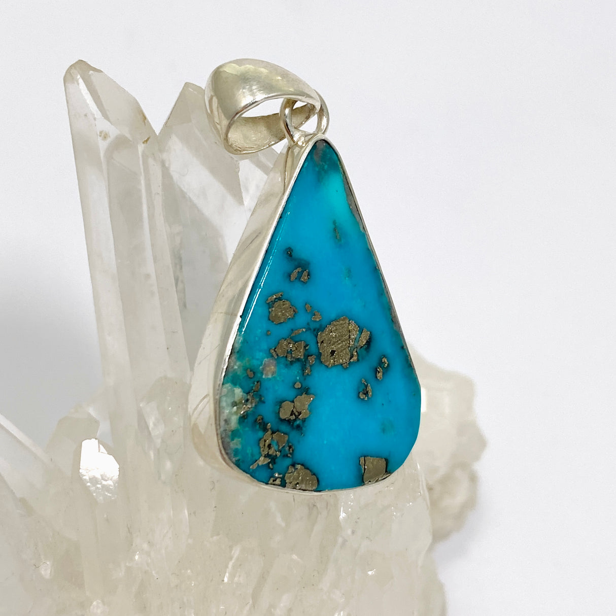 Turquoise with Pyrite Teardrop Cabochon Pendant KPGJ4866