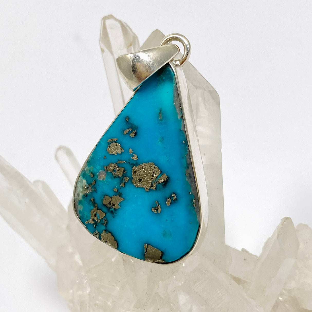 Turquoise with Pyrite Teardrop Cabochon Pendant KPGJ4866