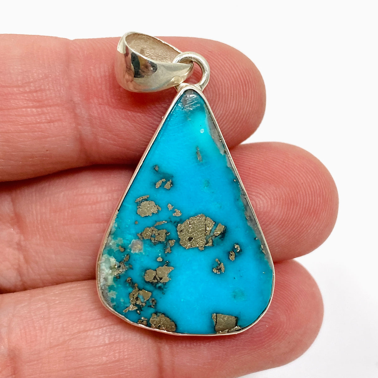 Turquoise with Pyrite Teardrop Cabochon Pendant KPGJ4866