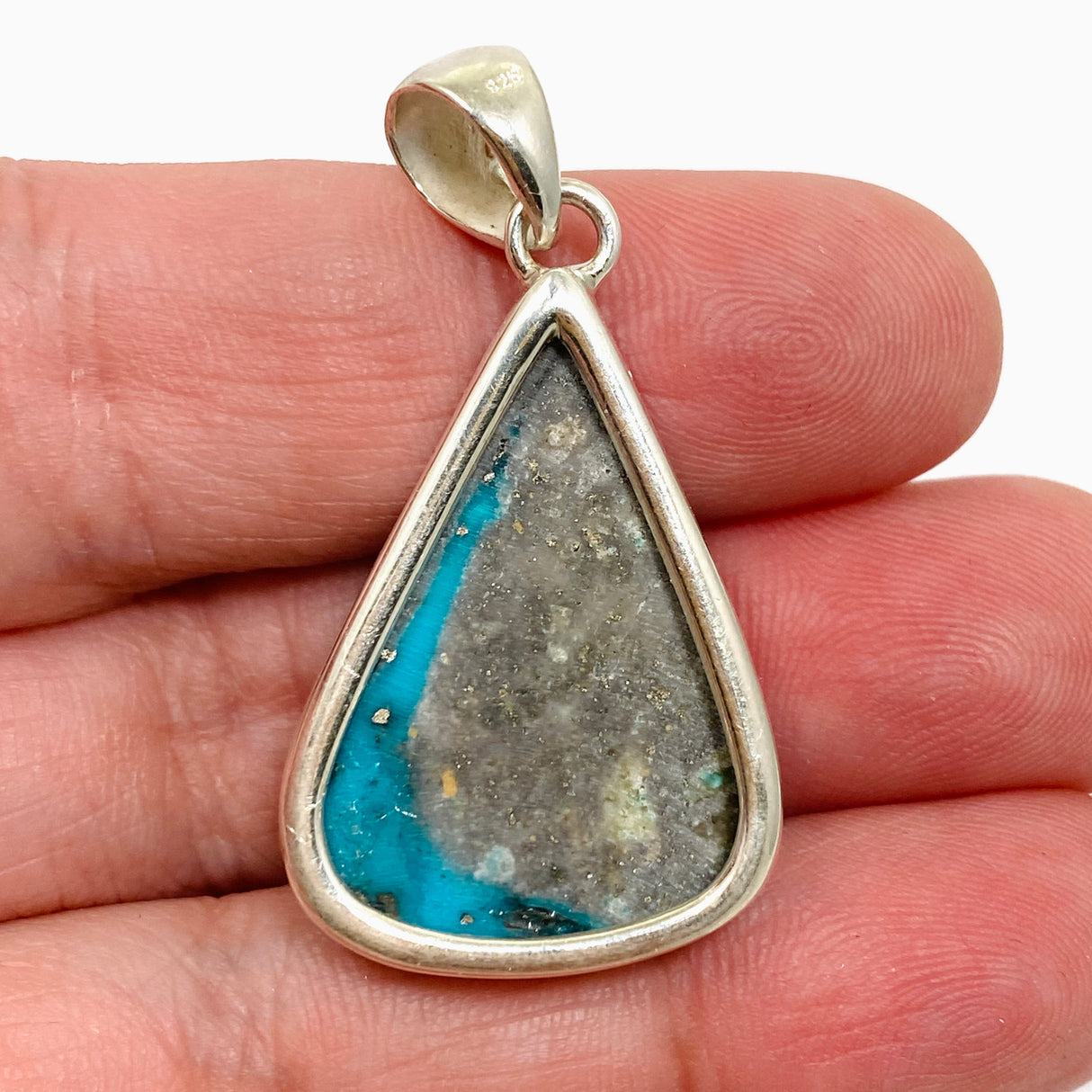 Turquoise with Pyrite Teardrop Cabochon Pendant KPGJ4866