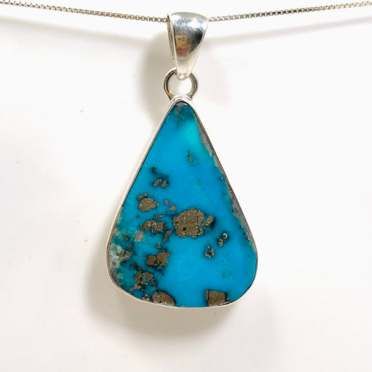Turquoise with Pyrite Teardrop Cabochon Pendant KPGJ4866