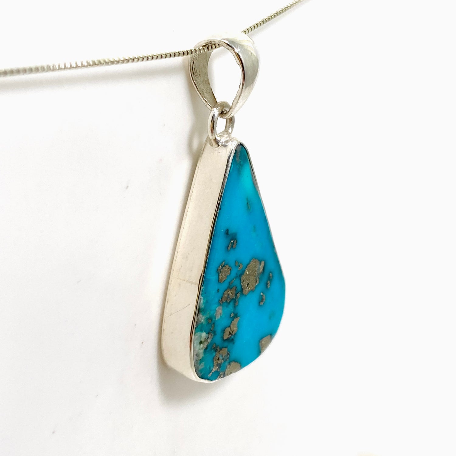 Turquoise with Pyrite Teardrop Cabochon Pendant KPGJ4866