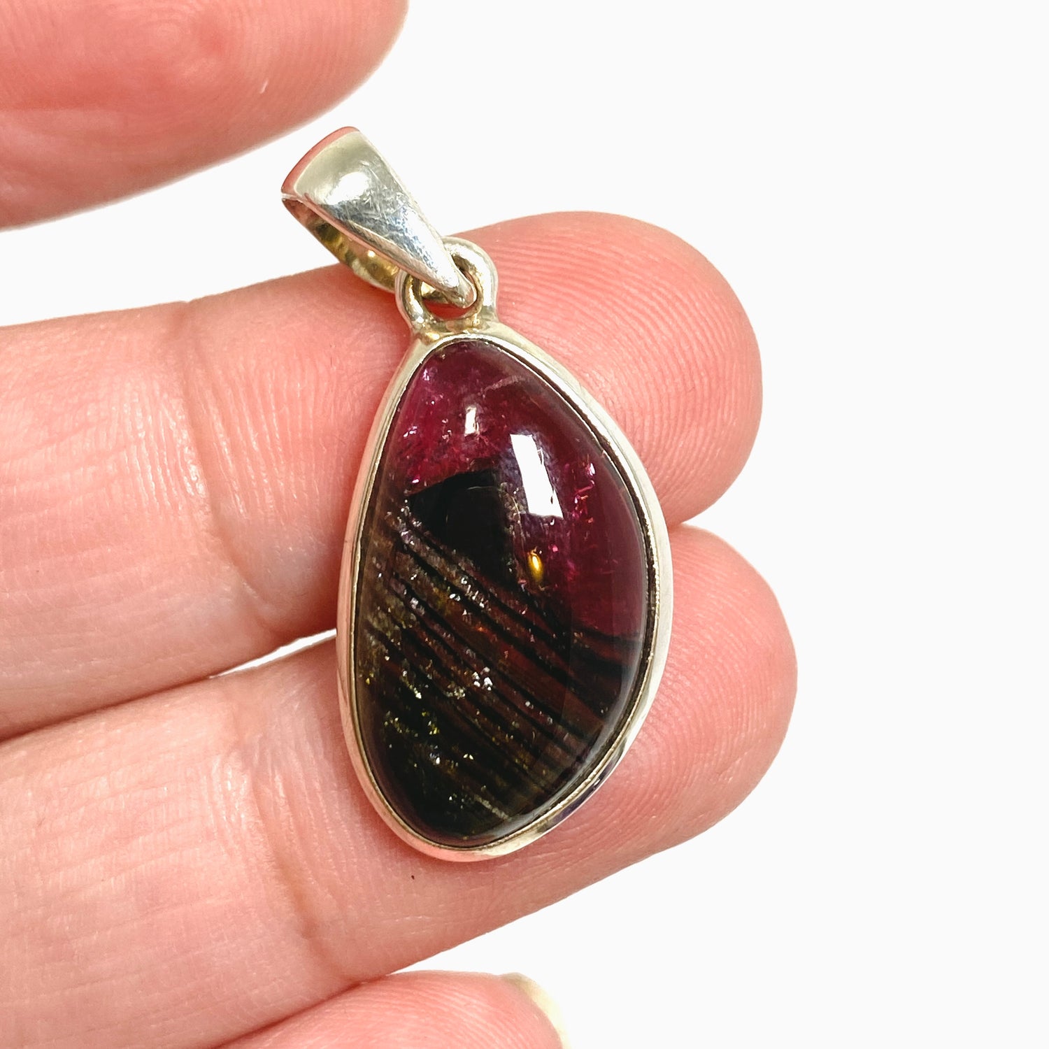 Watermelon Tourmaline Freeform Cabochon Pendant PPGJ1173