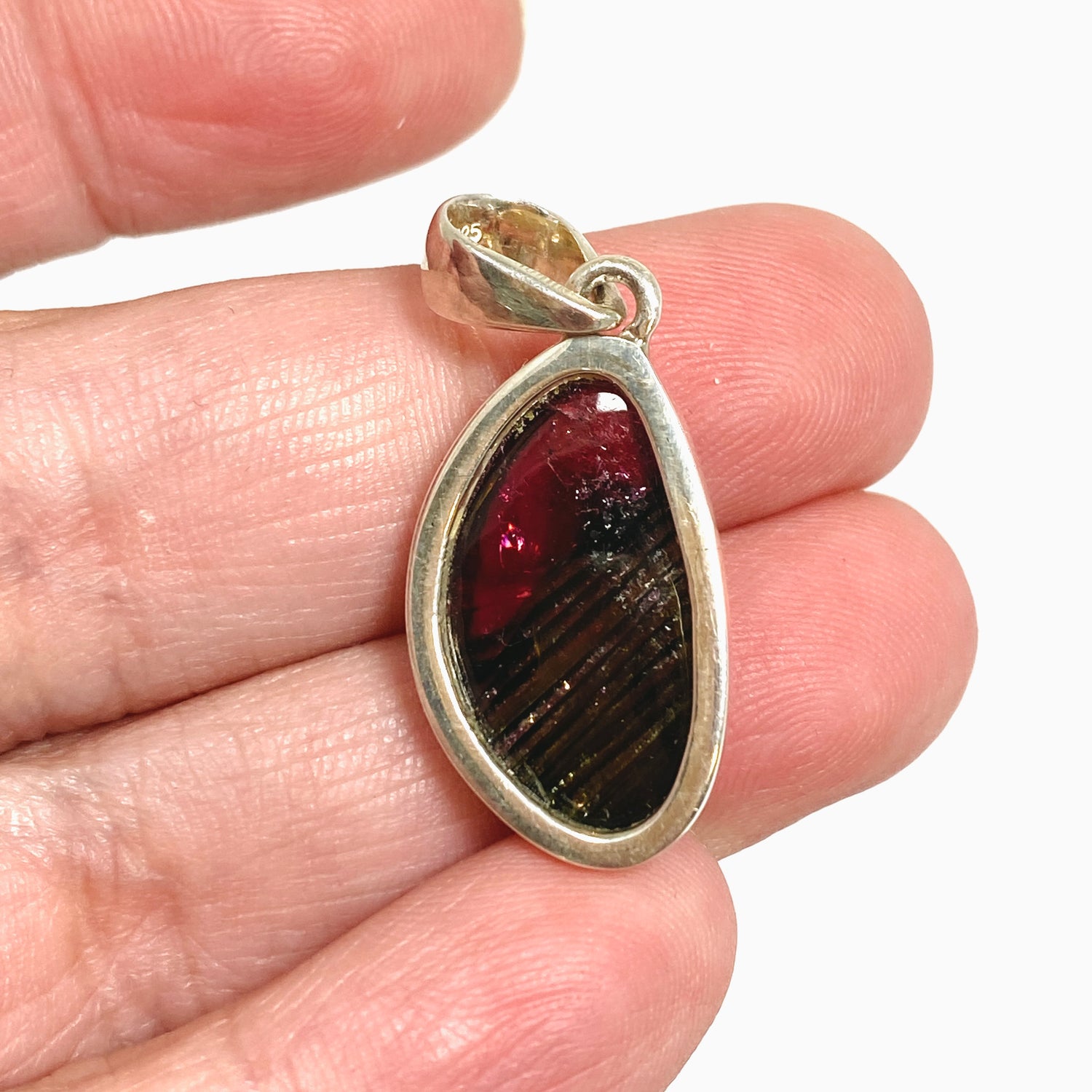 Watermelon Tourmaline Freeform Cabochon Pendant PPGJ1173