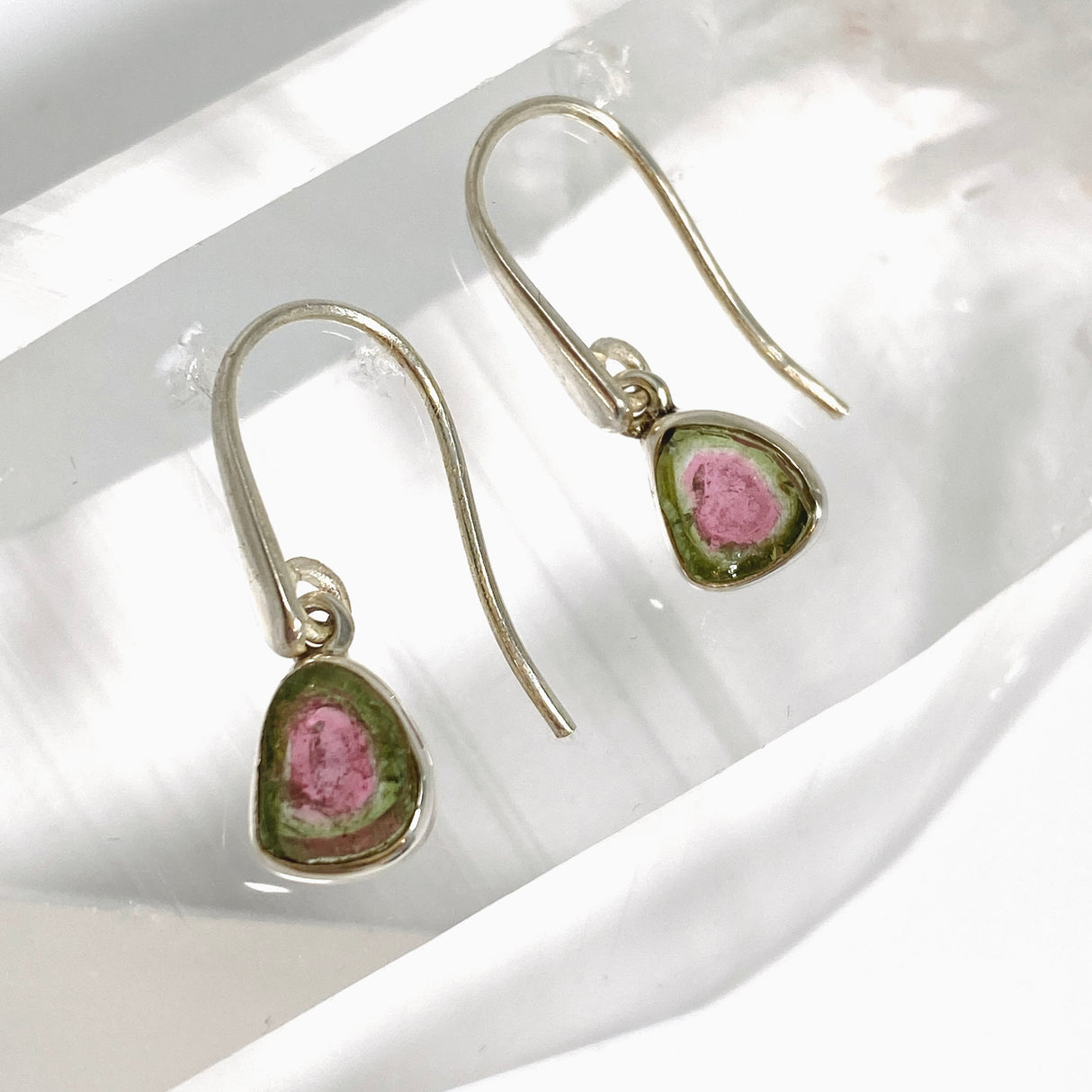 Watermelon Tourmaline Freeform Slice Earrings PEGJ359