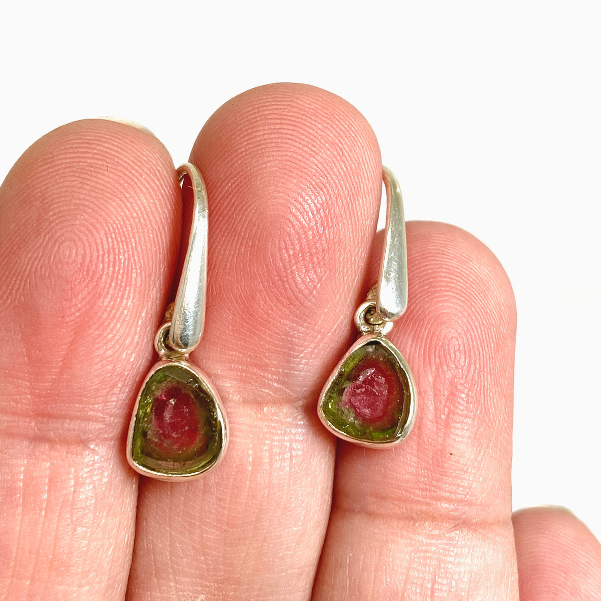 Watermelon Tourmaline Freeform Slice Earrings PEGJ359