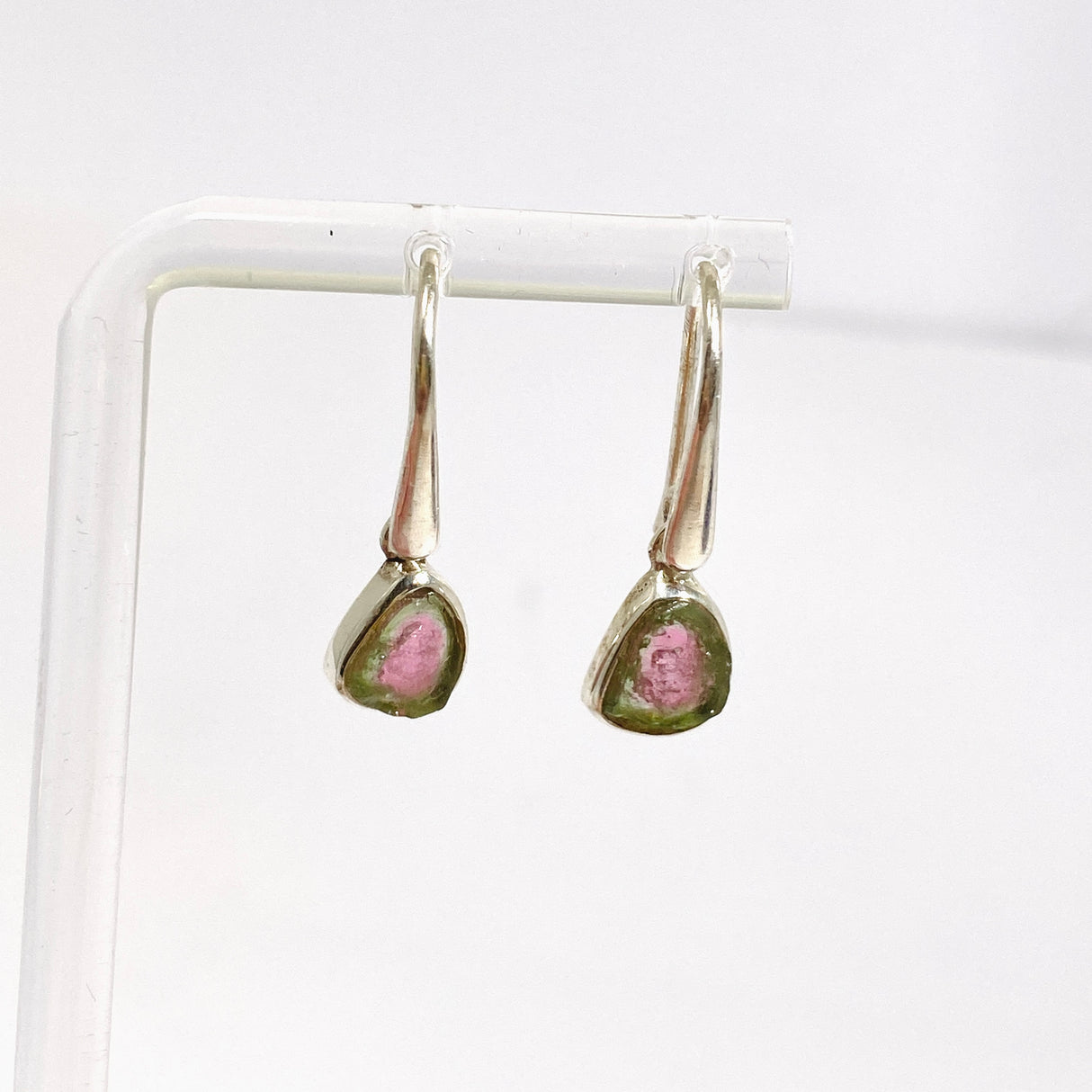 Watermelon Tourmaline Freeform Slice Earrings PEGJ359