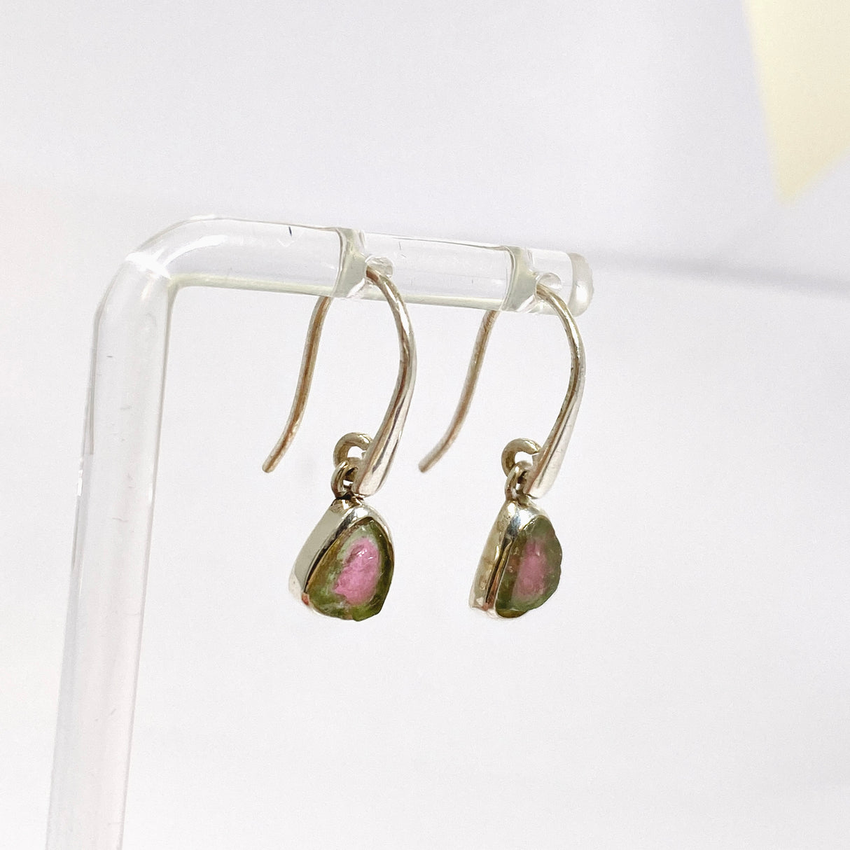 Watermelon Tourmaline Freeform Slice Earrings PEGJ359