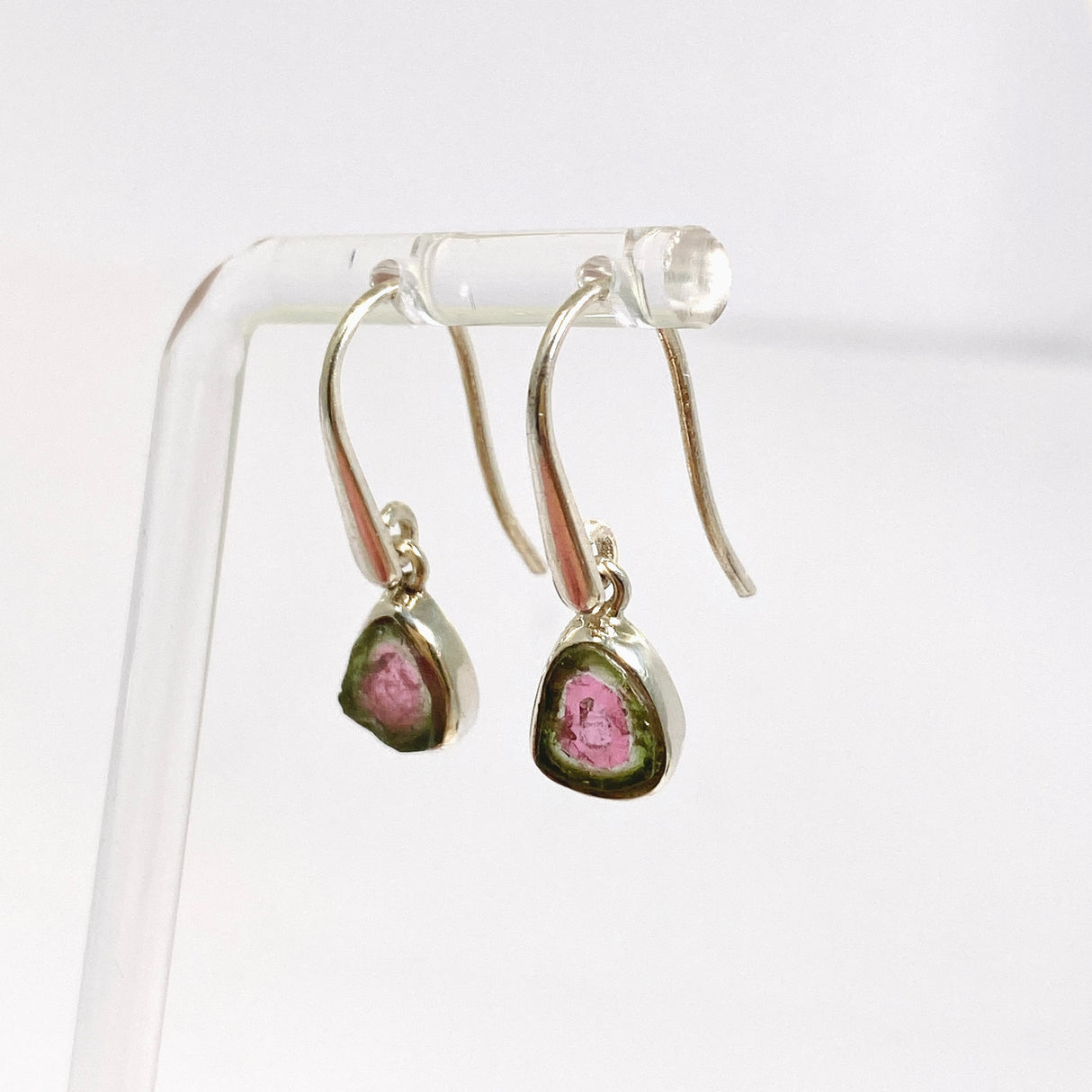 Watermelon Tourmaline Freeform Slice Earrings PEGJ359