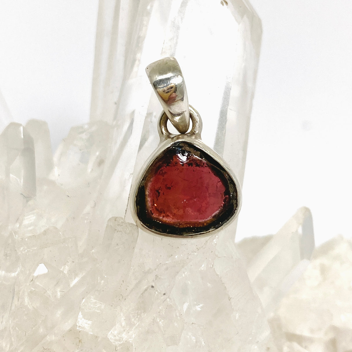 Watermelon Tourmaline Freeform Slice Pendant PPGJ1163