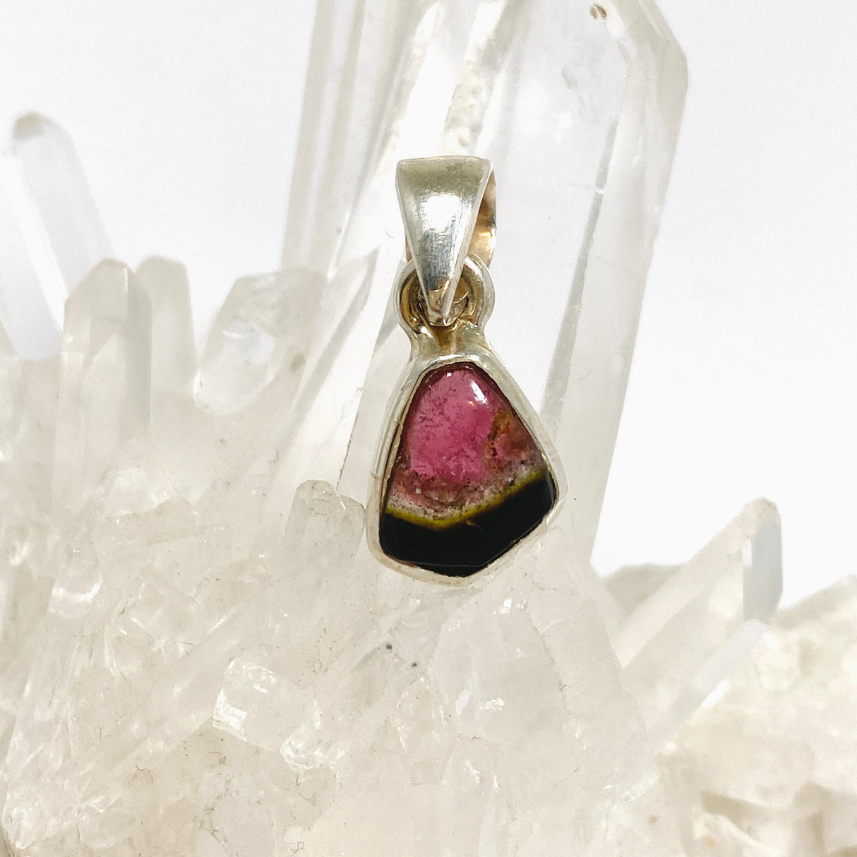 Watermelon Tourmaline Freeform Slice Pendant PPGJ1165
