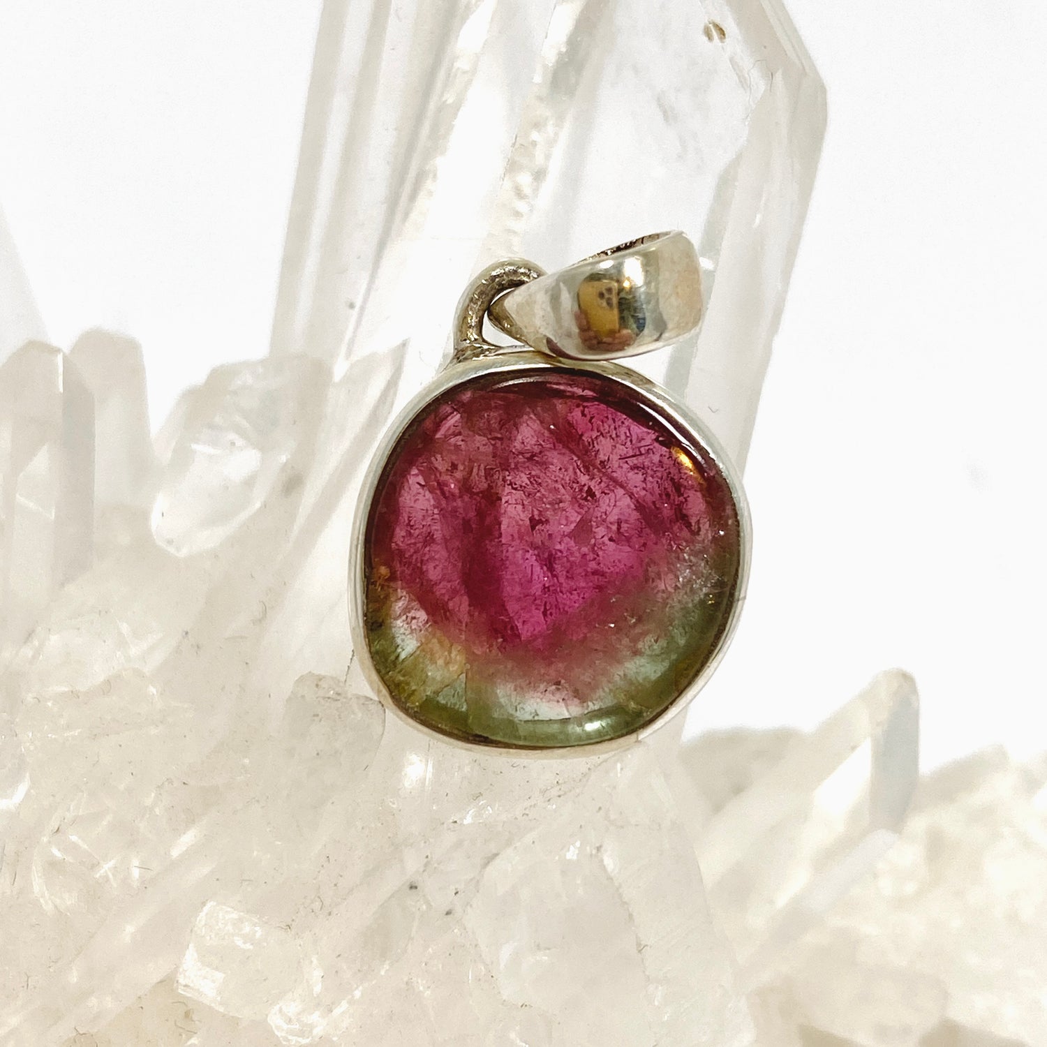 Watermelon Tourmaline Freeform Slice Pendant PPGJ1168