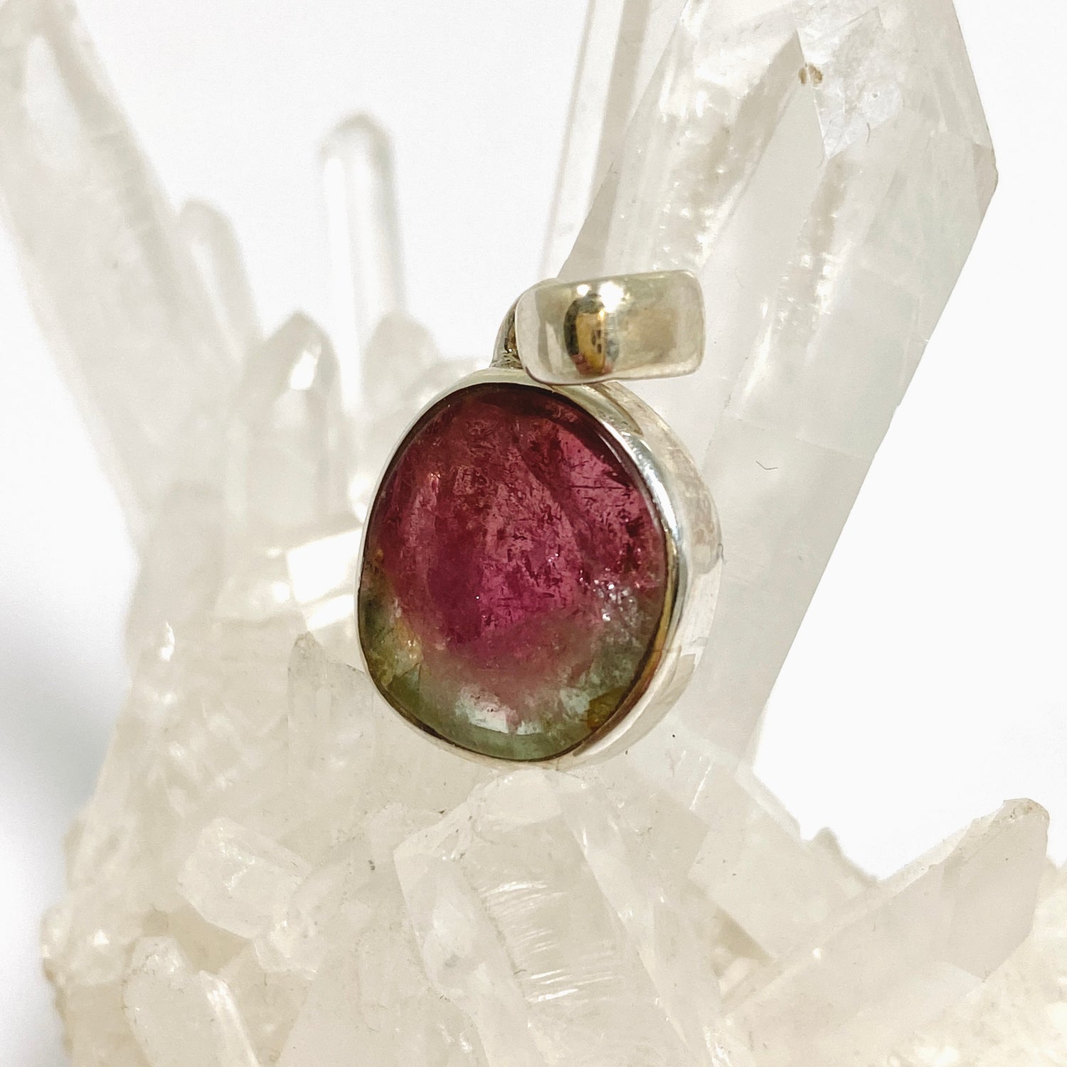 Watermelon Tourmaline Freeform Slice Pendant PPGJ1168