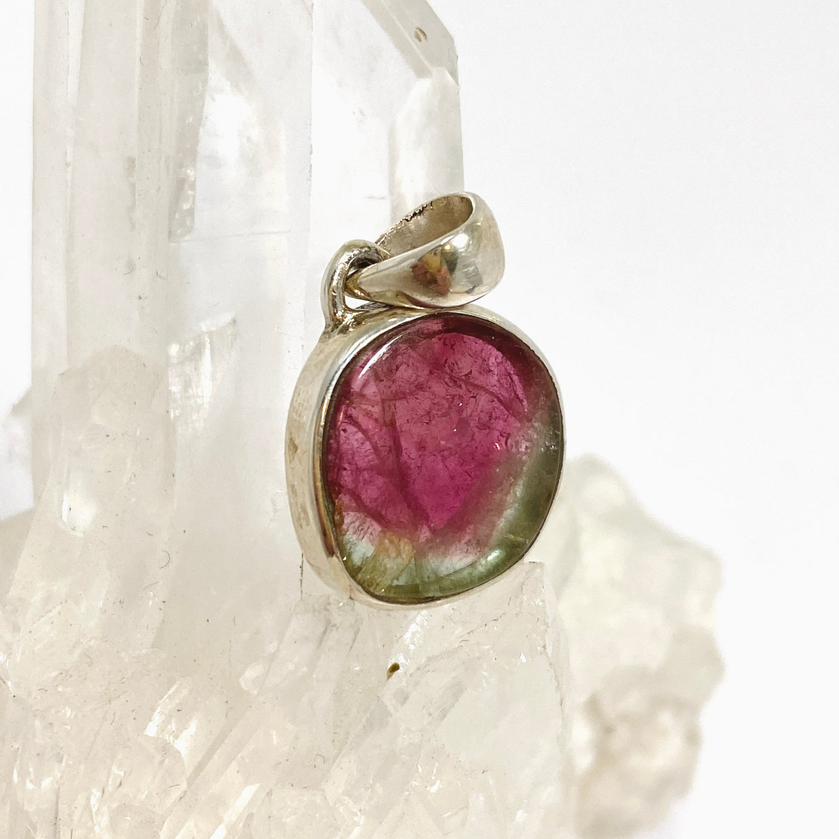 Watermelon Tourmaline Freeform Slice Pendant PPGJ1168