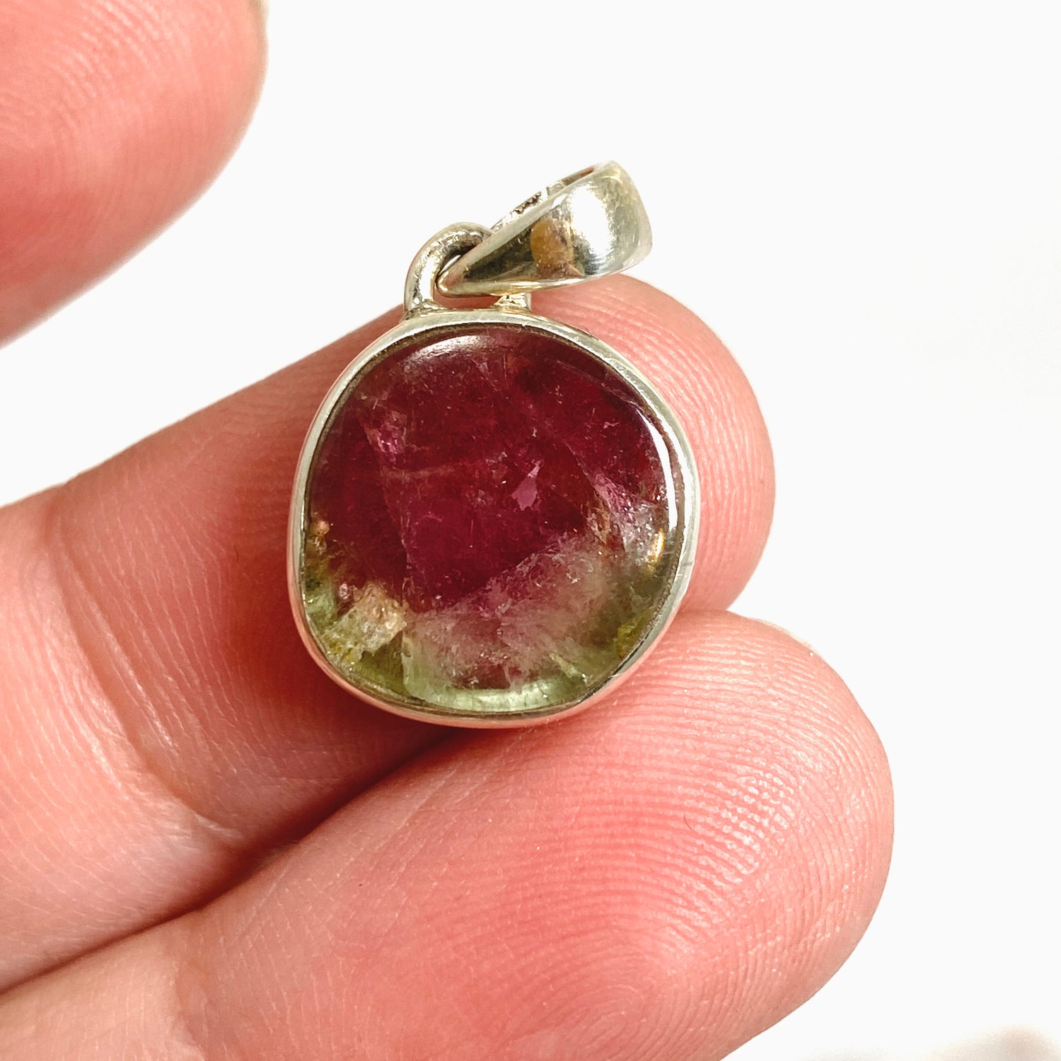 Watermelon Tourmaline Freeform Slice Pendant PPGJ1168