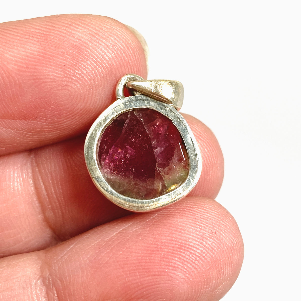 Watermelon Tourmaline Freeform Slice Pendant PPGJ1168