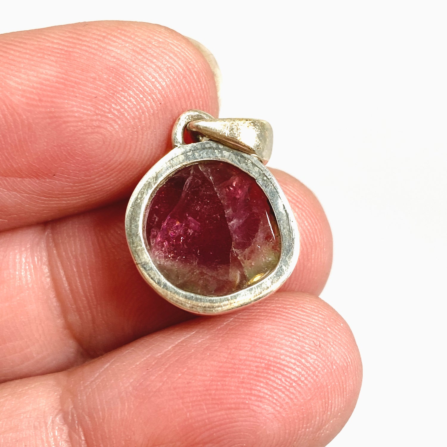 Watermelon Tourmaline Freeform Slice Pendant PPGJ1168