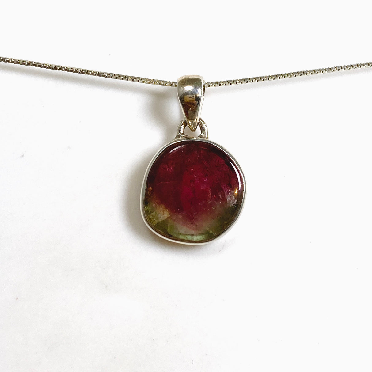Watermelon Tourmaline Freeform Slice Pendant PPGJ1168