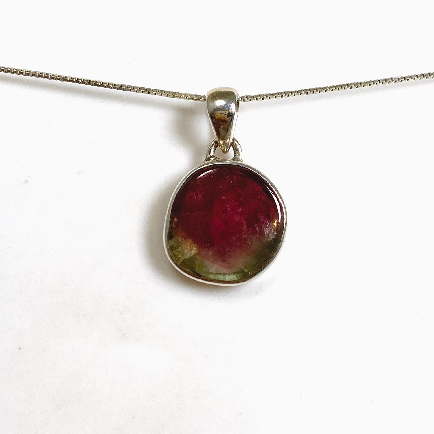 Watermelon Tourmaline Freeform Slice Pendant PPGJ1168