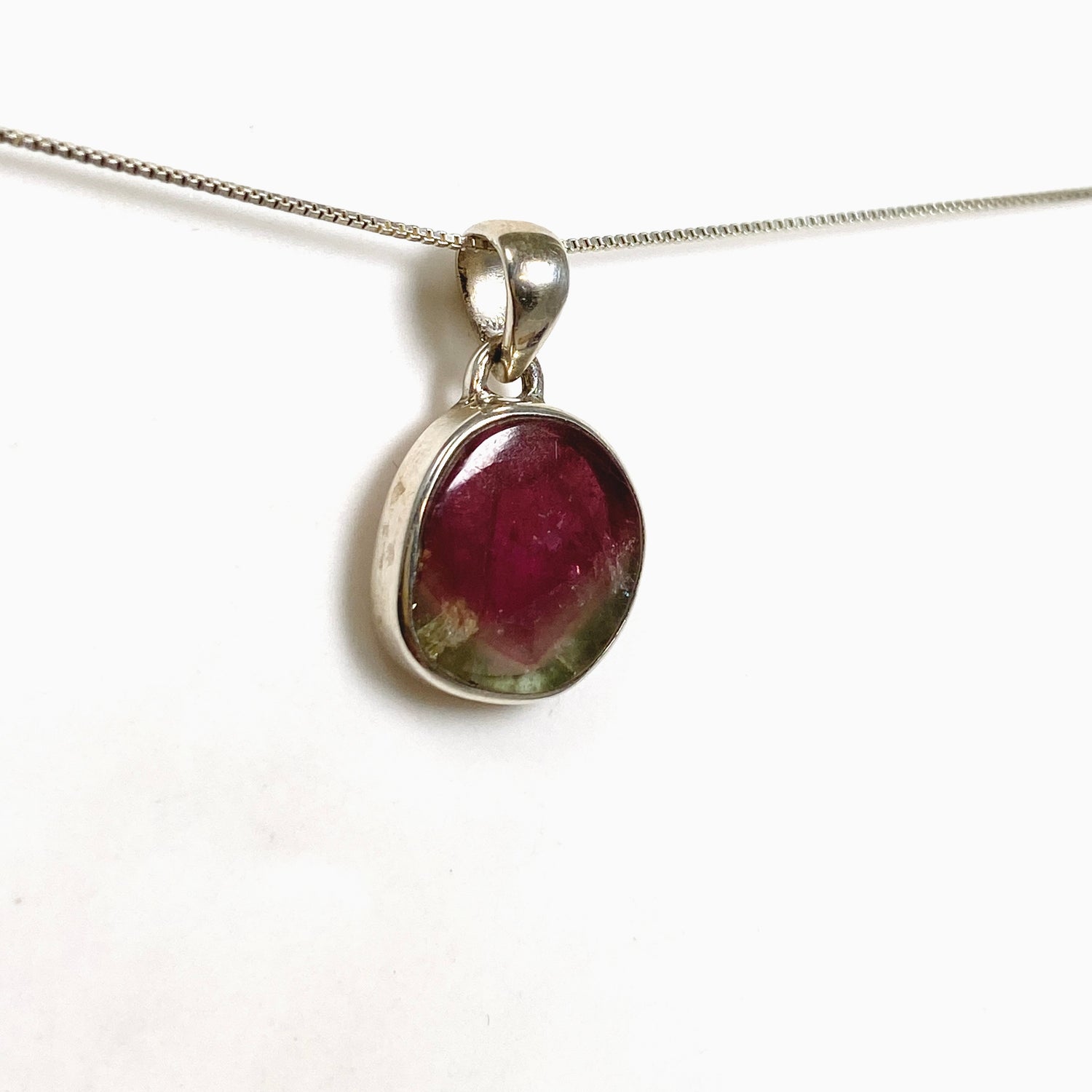 Watermelon Tourmaline Freeform Slice Pendant PPGJ1168