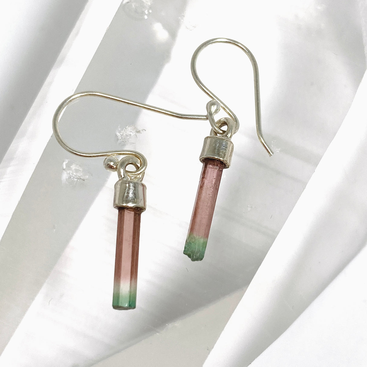 Watermelon Tourmaline Raw Crystal Earrings PEGJ358