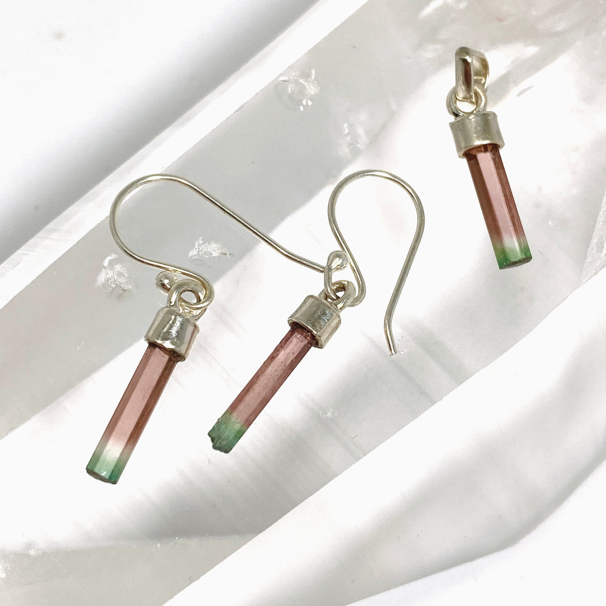 Watermelon Tourmaline Raw Crystal Earrings PEGJ358