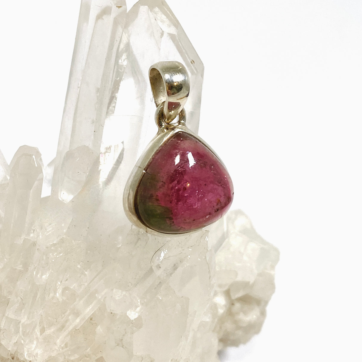Watermelon Tourmaline Teardrop Cabochon Pendant PPGJ1172