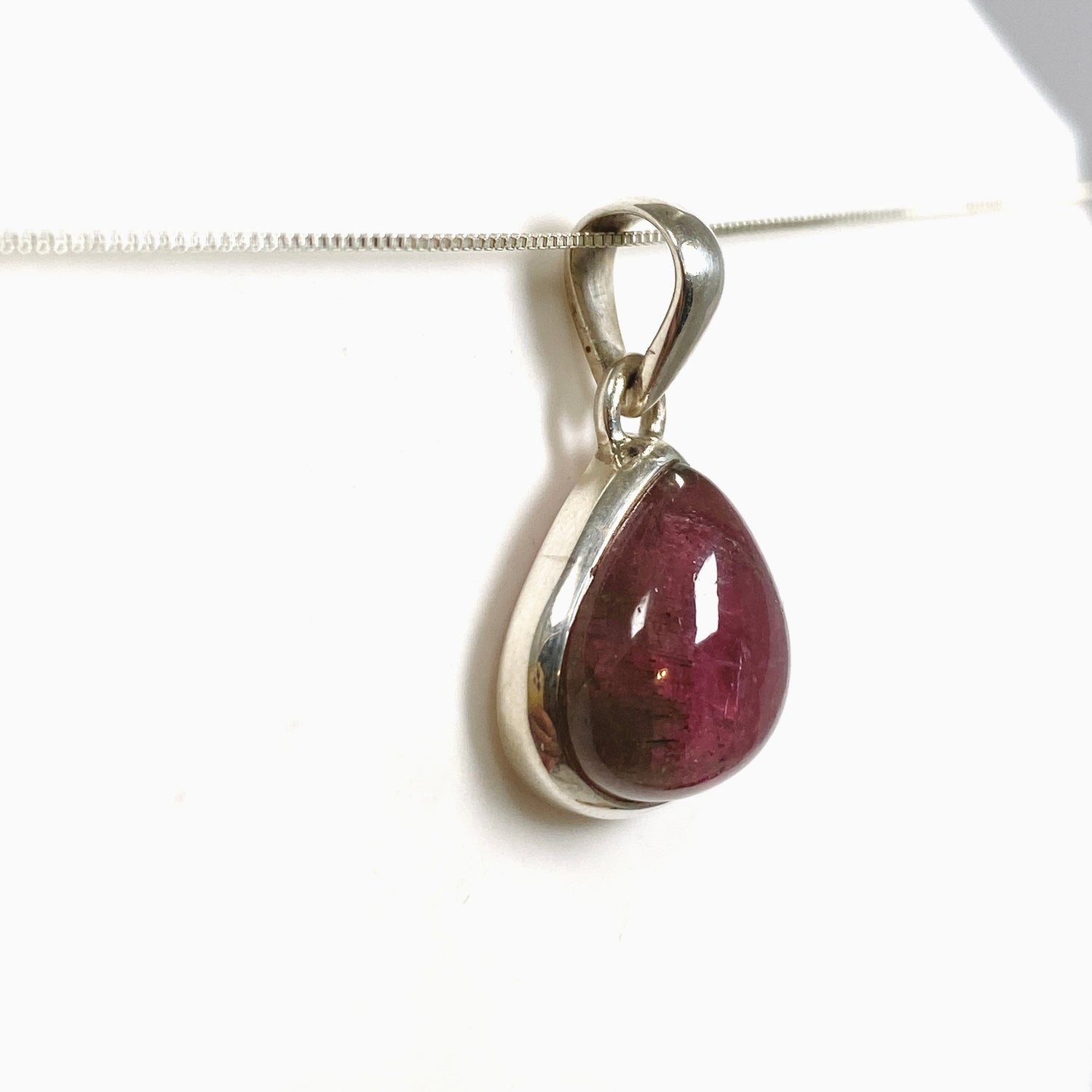 Watermelon Tourmaline Teardrop Cabochon Pendant PPGJ1172