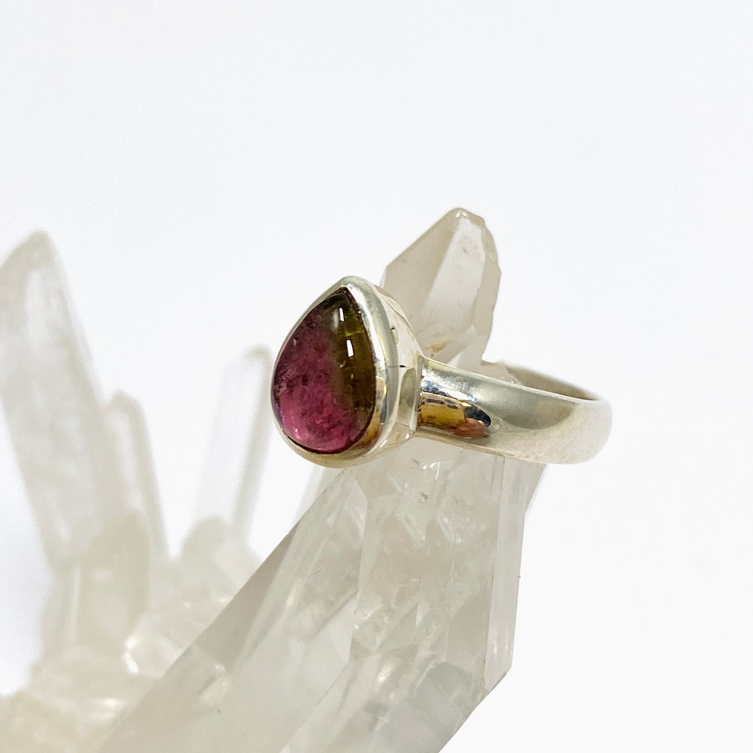 Watermelon Tourmaline Teardrop Cabochon Ring Size 5 PRGJ651