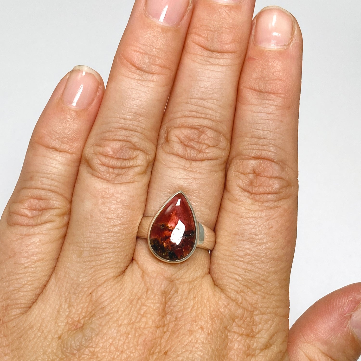 Watermelon Tourmaline Teardrop Cabochon Ring Size 8 PRGJ747