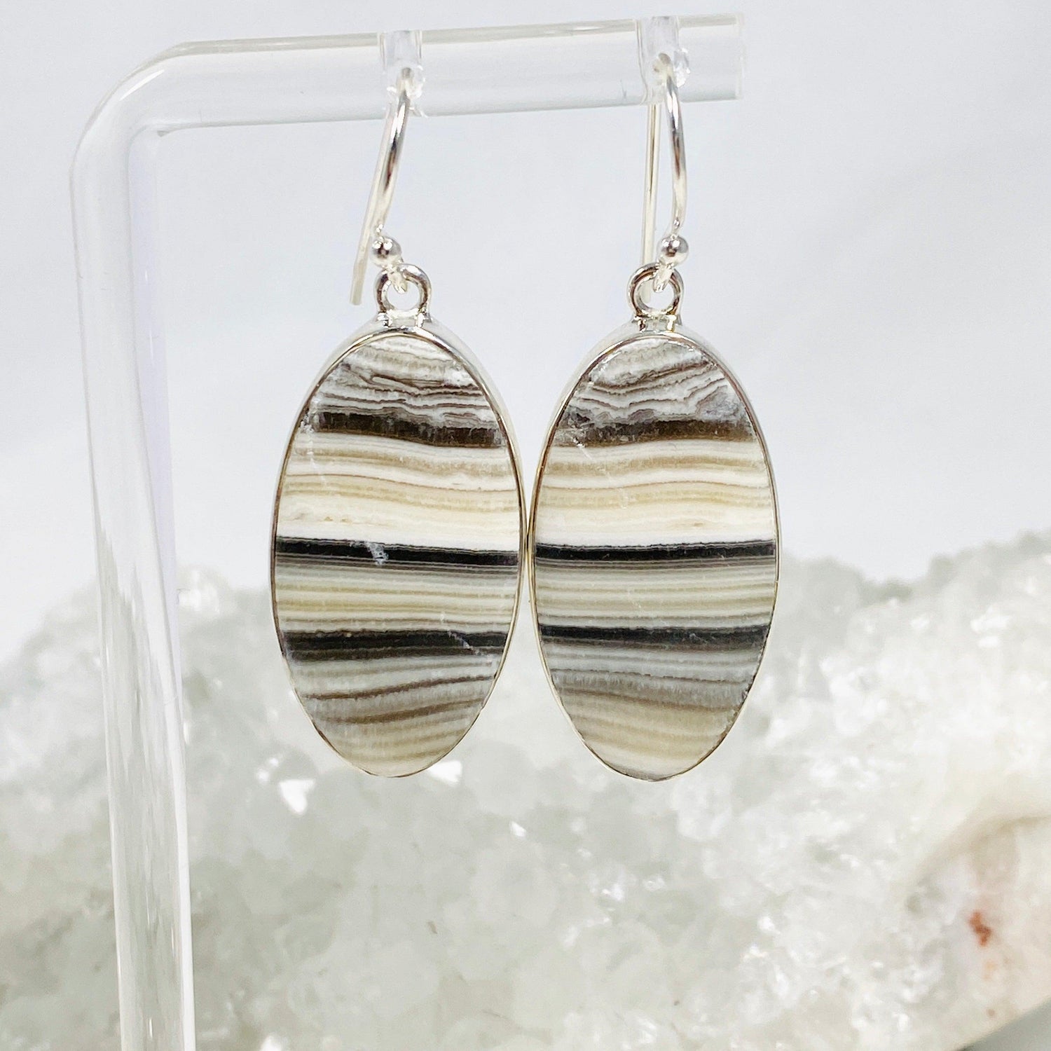 Zebra Calcite Oval Earrings KEGJ1420 - Nature's Magick