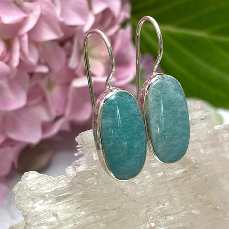 Amazonite fixed hook oval earrings KEGJ1238 - Nature's Magick
