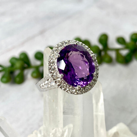Amethyst oval cut ring with CZ accent s.8 HRGJ-34 - Nature's Magick