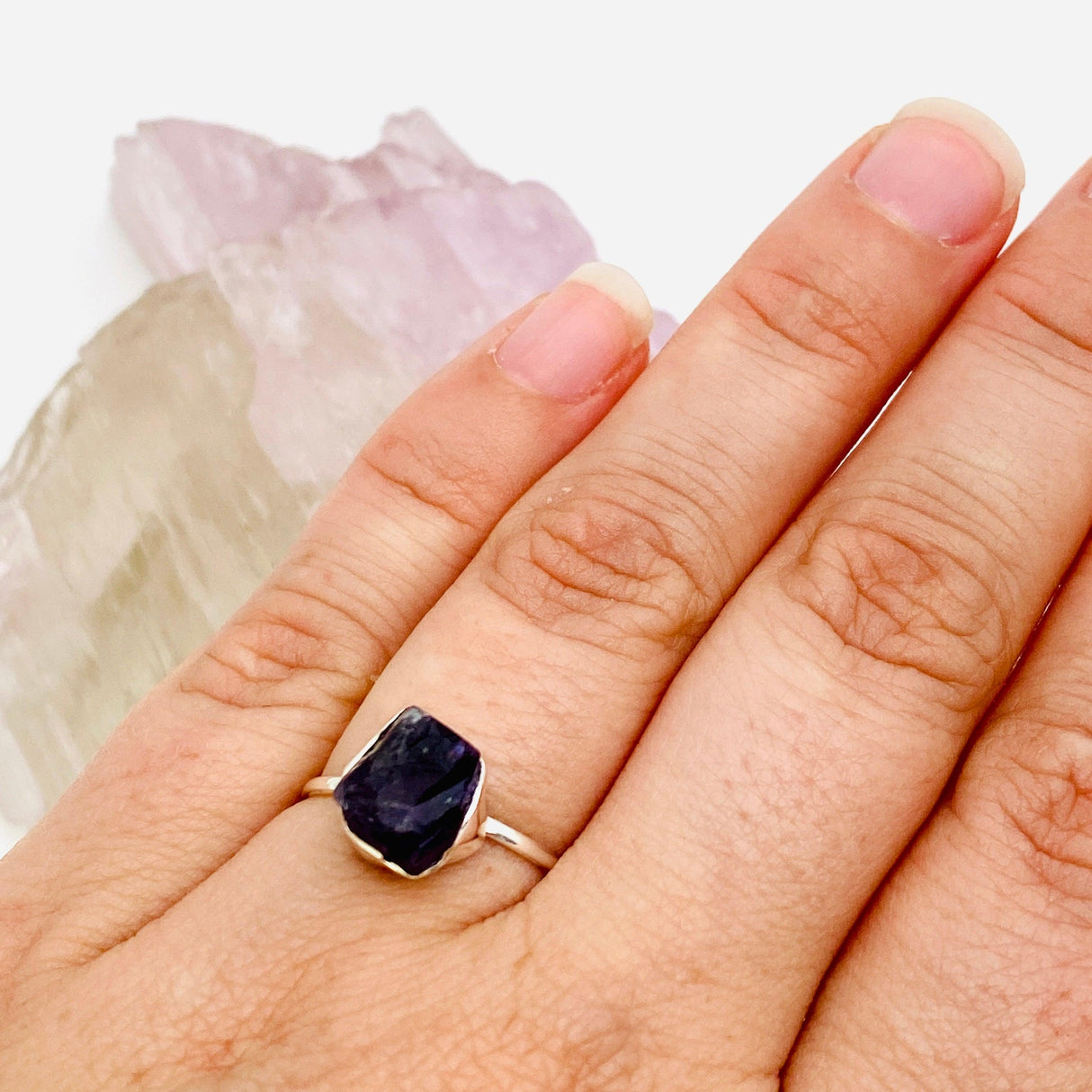Amethyst Raw Crystal Fine Band Ring R3701-AM - Nature's Magick