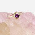 Amethyst Round Faceted Fine Band Ring with Detailed Silver Setting R3692-AM - Nature's Magick
