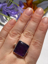 Amethyst Square cabochon ring with 3mm simple band s8 - Nature's Magick