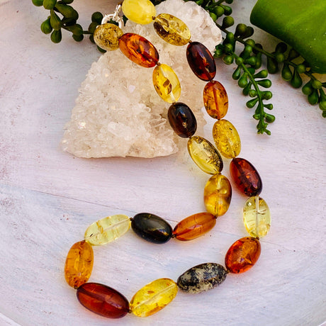 Baltic Amber multi-coloured large oval 13mm beaded necklace 55cm 51g AMB95 - Nature's Magick